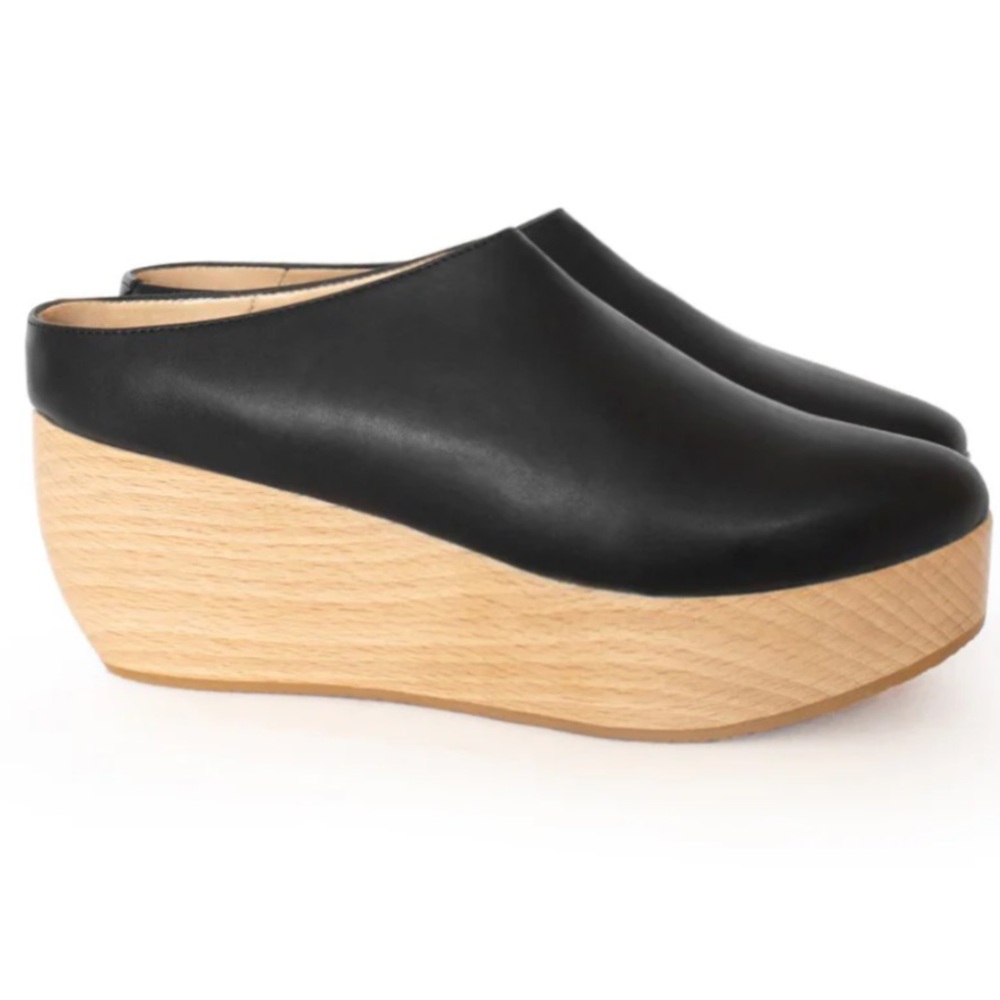 Black Leather Platform Clogs - image 2